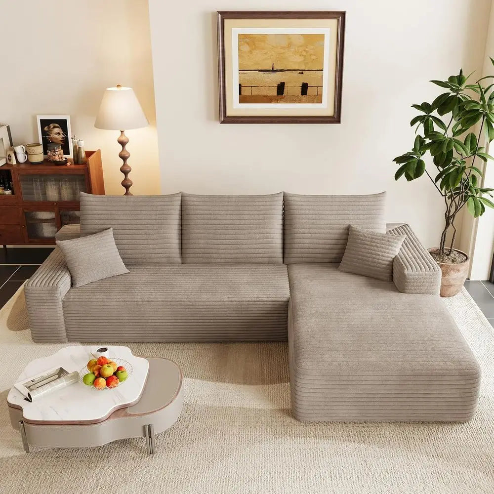 L-Shape Corduroy Sectional Couch