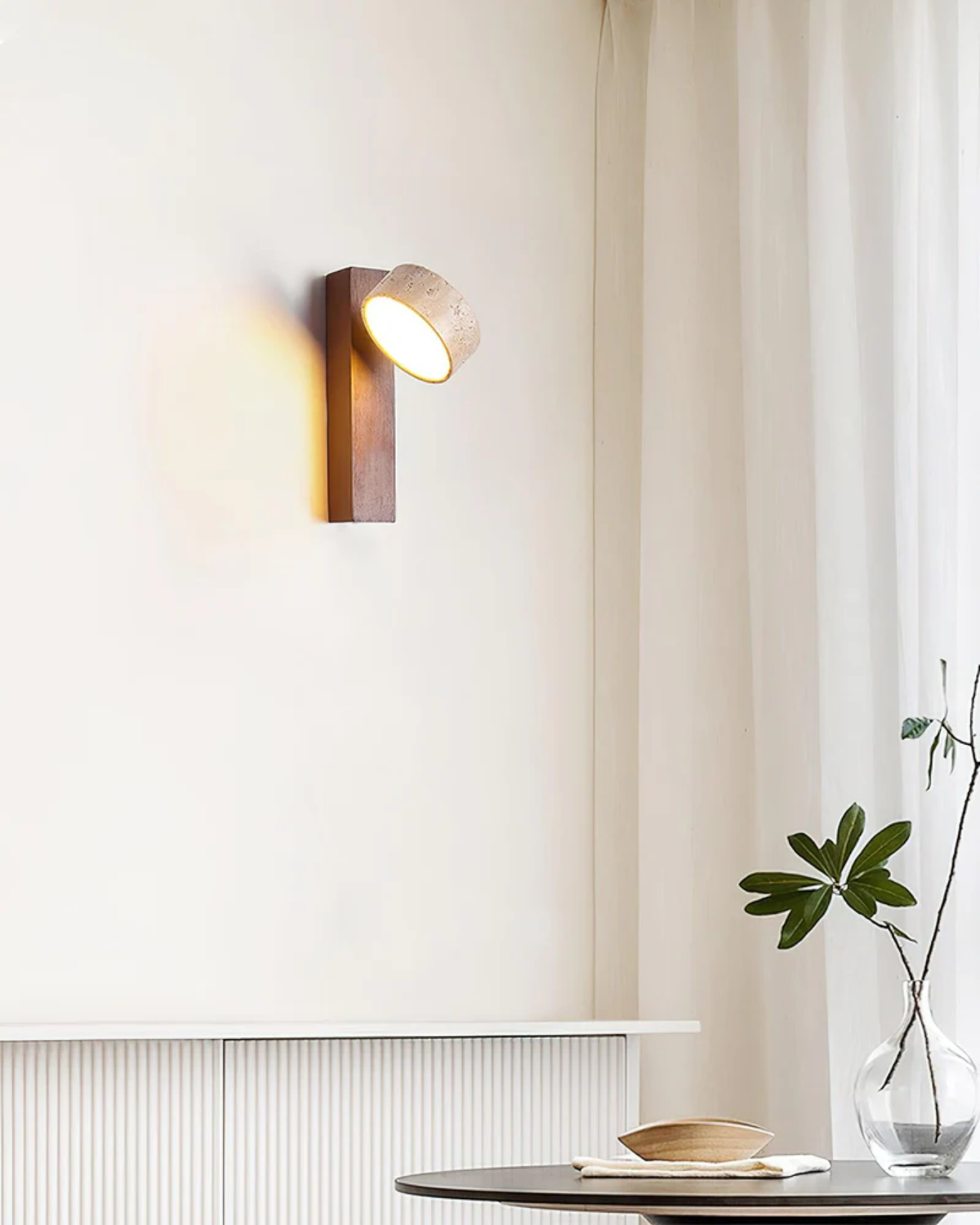 Travertine Stone Wood Wall Sconce