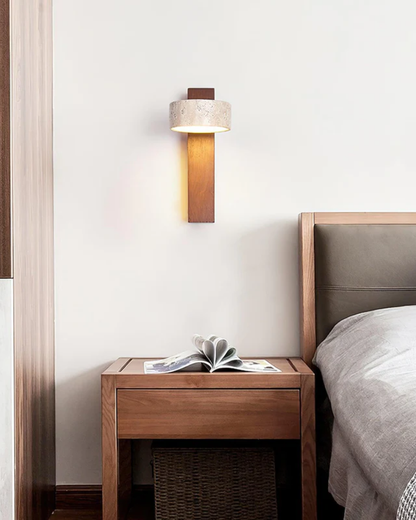 Travertine Stone Wood Wall Sconce