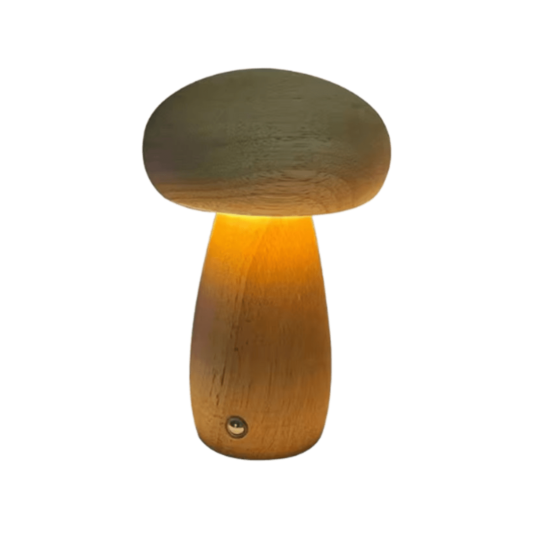 Cordless Wood Mushroom Lamp, Bedside Glow