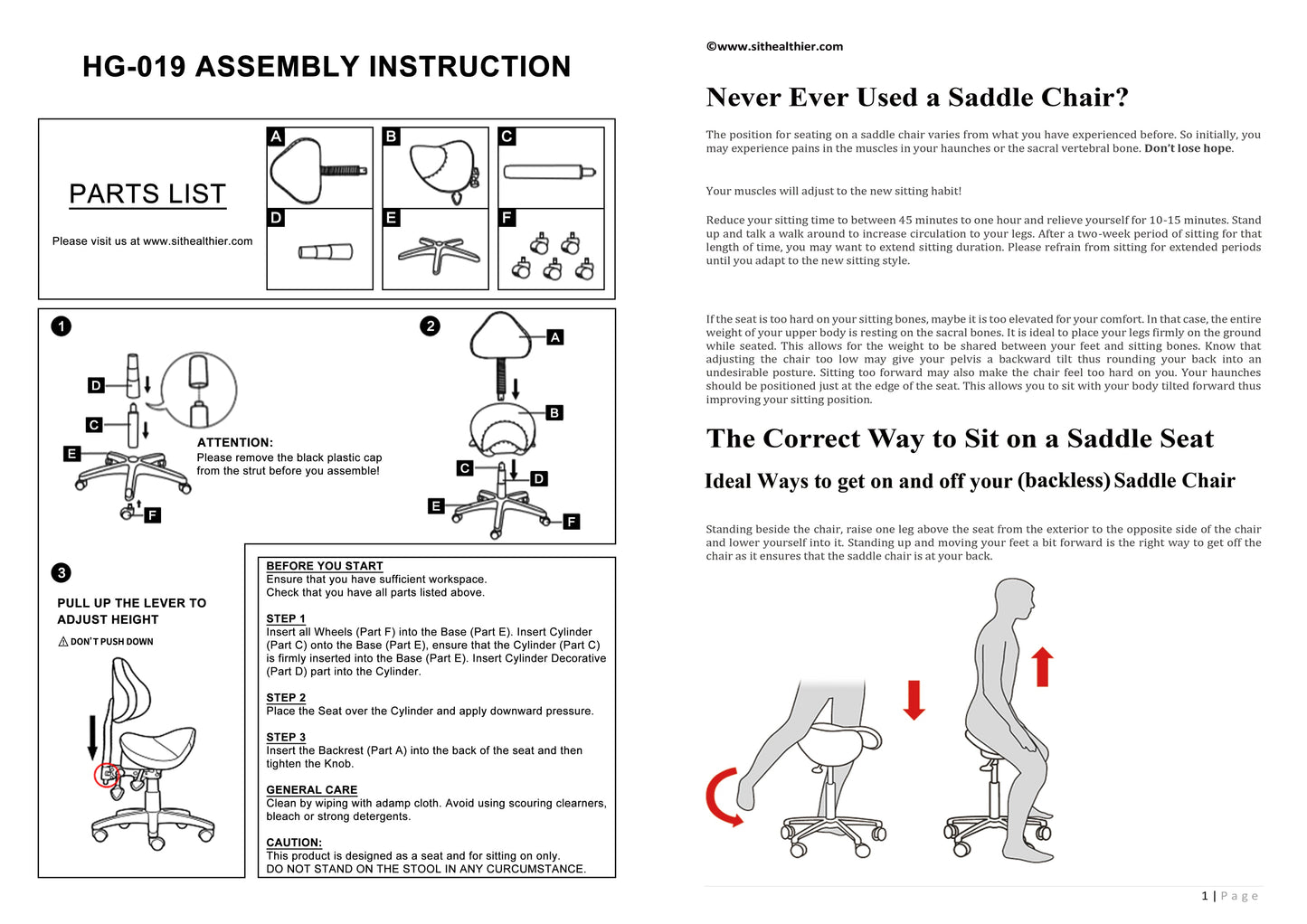 Saddle Shape Stool with Back Support and Tilt-able Seat