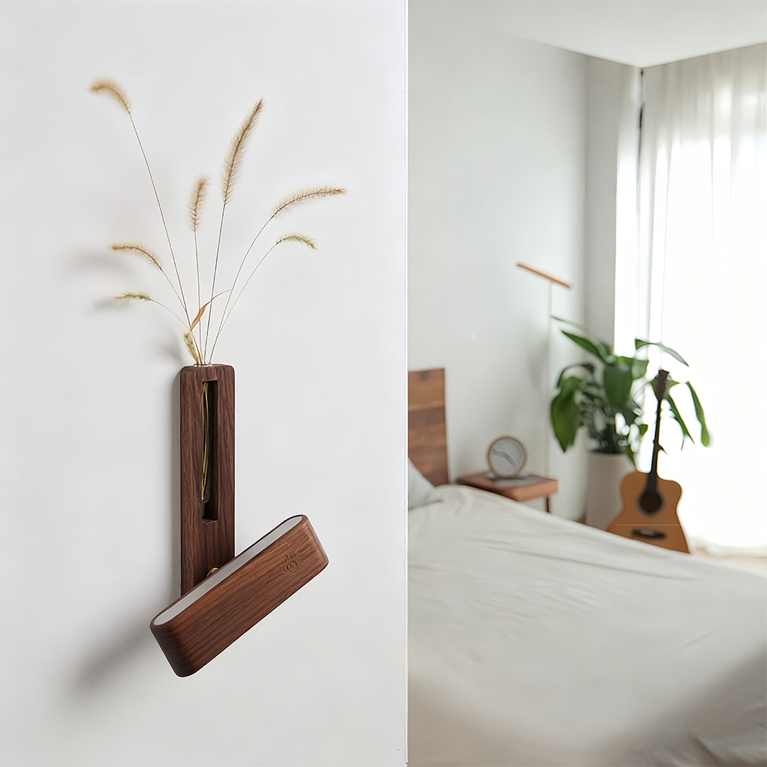 Ergové Wood Wall Light with Glass Vase, Magnetic Mount