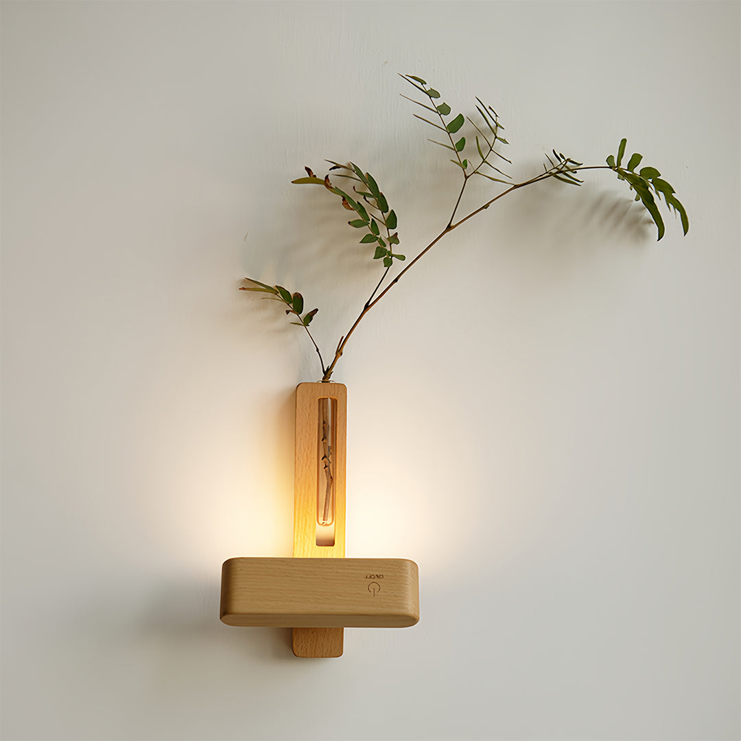 Ergové Wood Wall Light with Glass Vase, Magnetic Mount