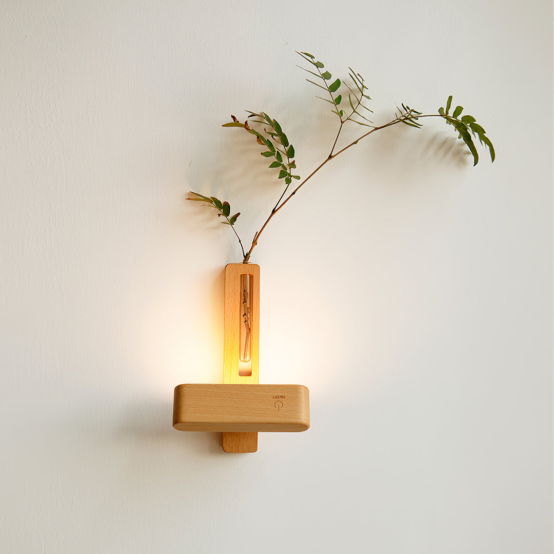 Ergové Wood Wall Light with Glass Vase, Magnetic Mount