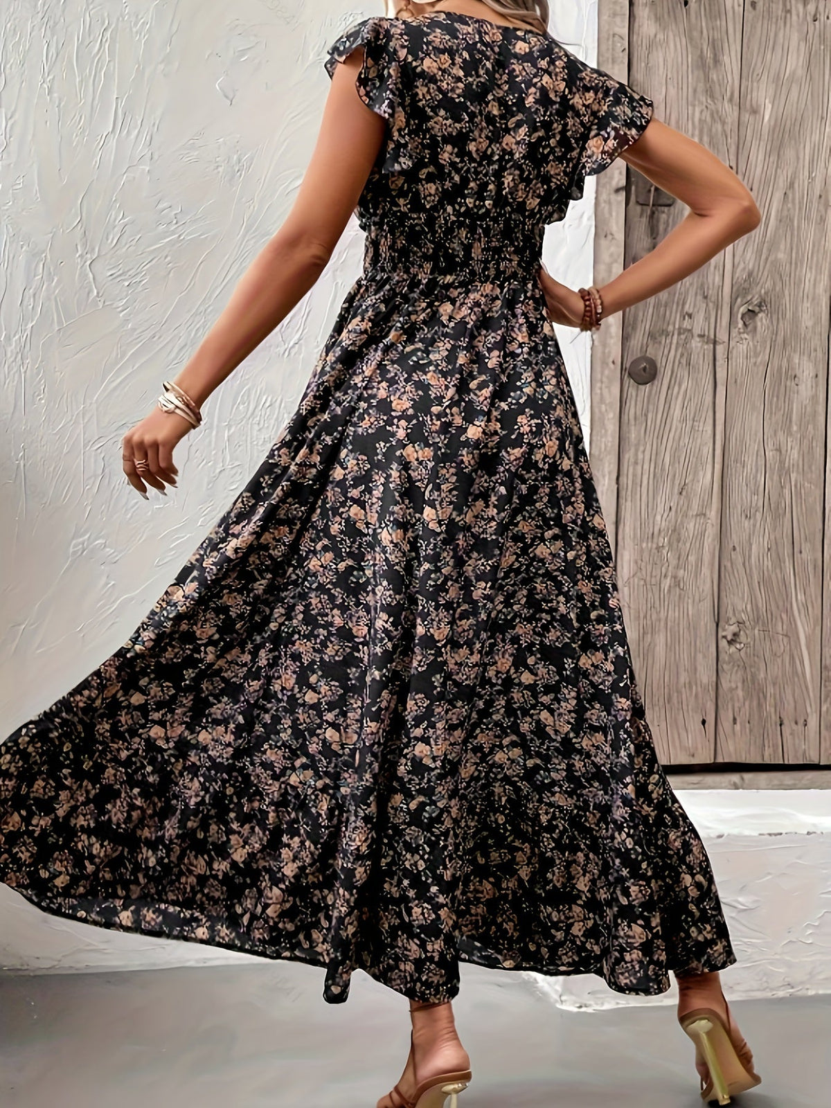 Ruffle-Sleeve A-Line Dress, Elastic Waist