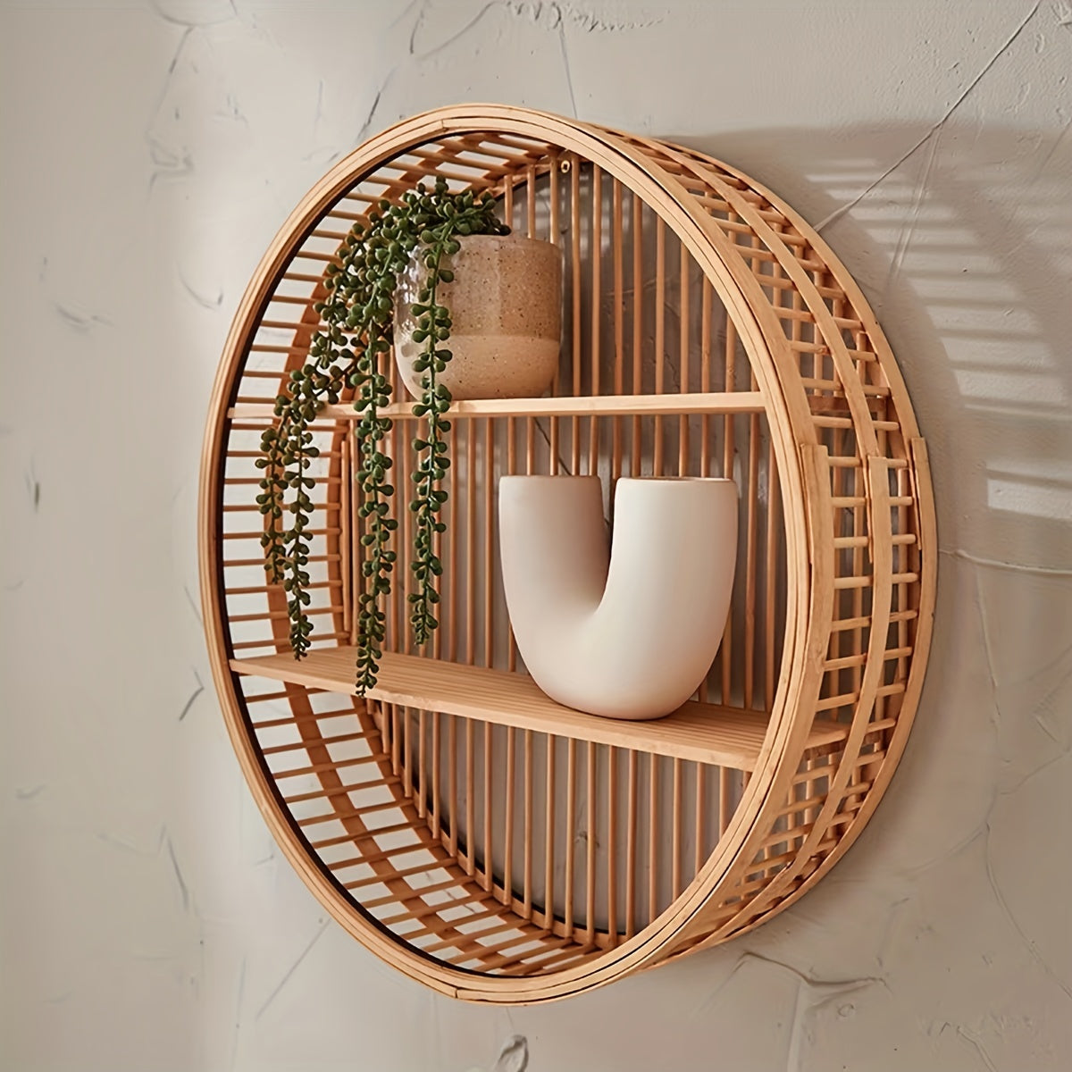 Round Bamboo Floating Wall Shelf