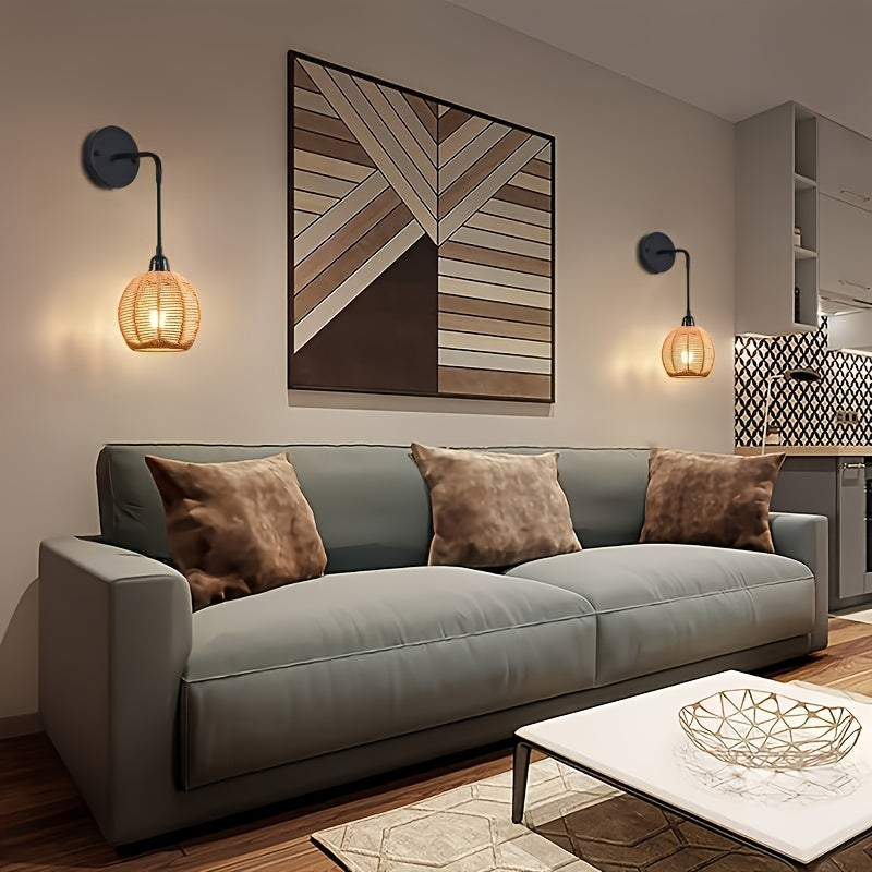 Rattan Wall Sconce with Adjustable Arm