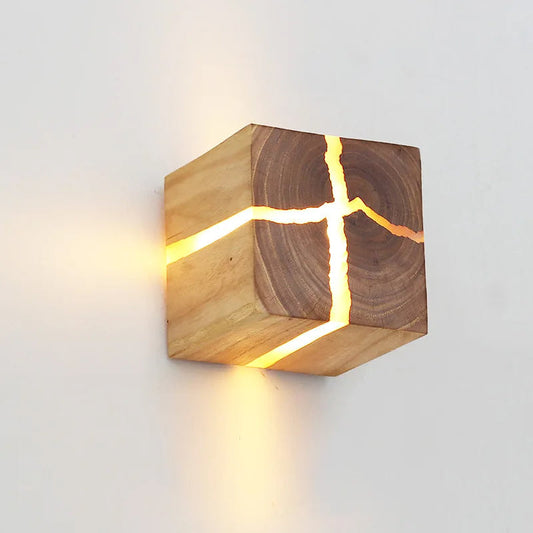 WoodAura Wall Light | Hand-Carved Solid Wood Resin Design