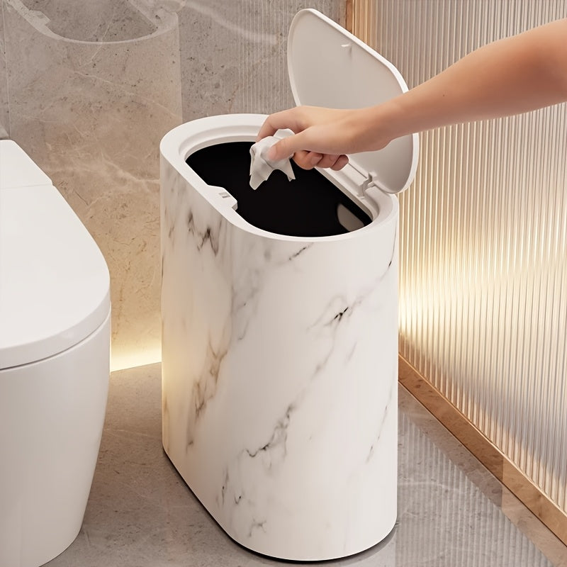Marble-Finish Oval Bin with Lid