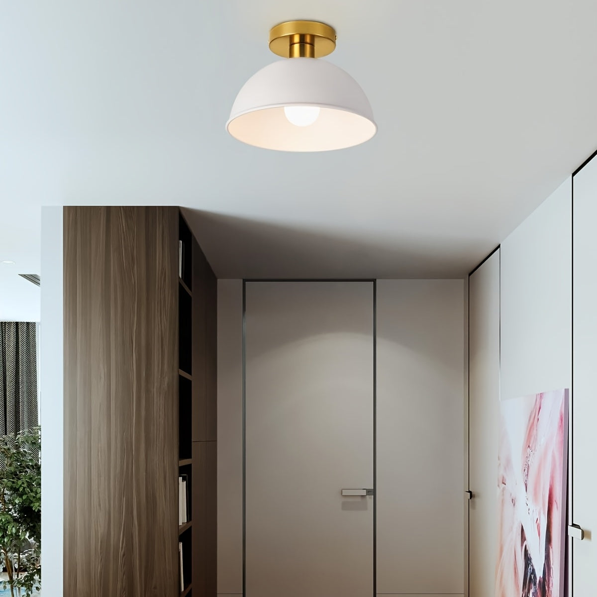 Brass-Detail Ceiling Light for Compact Rooms