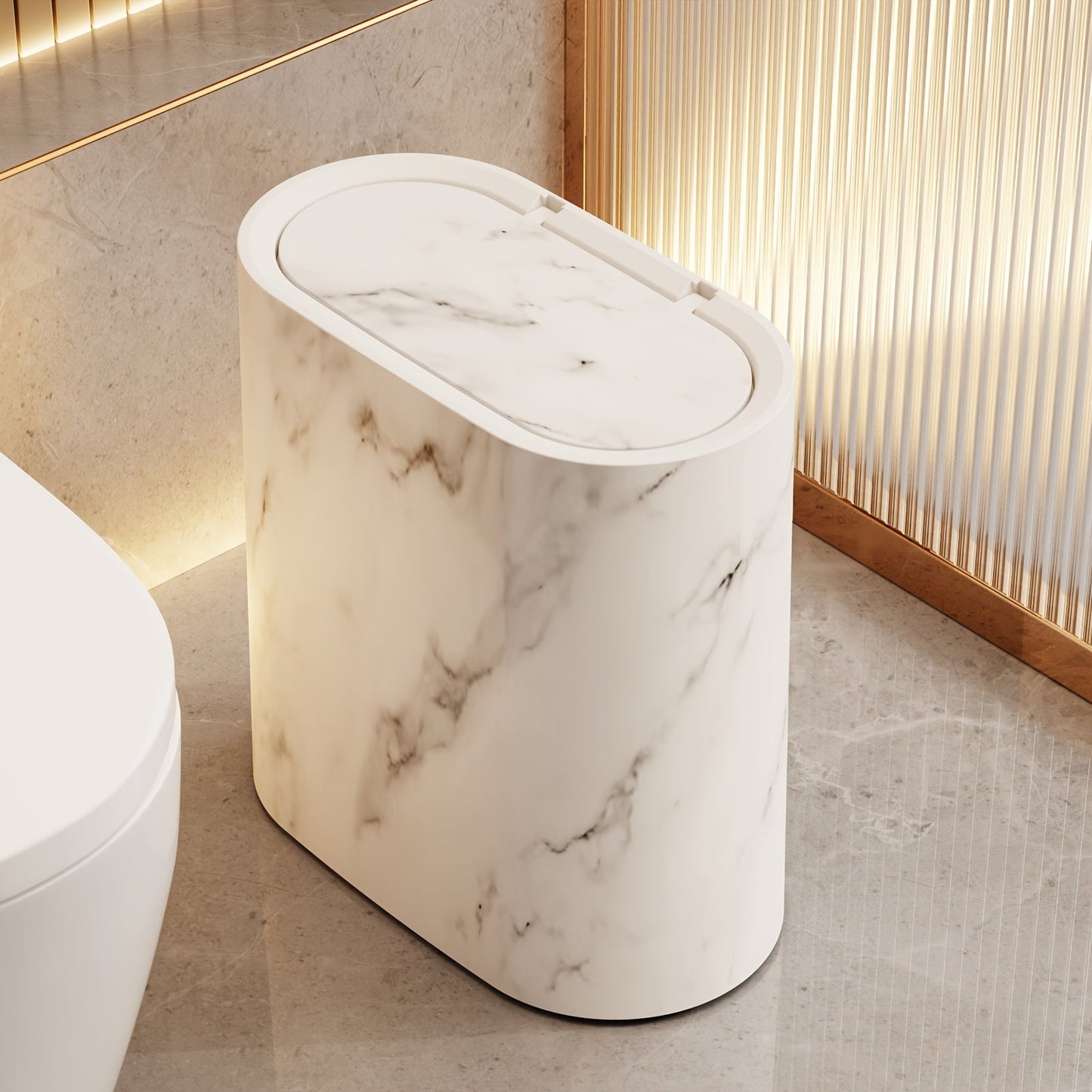 Marble-Finish Oval Bin with Lid