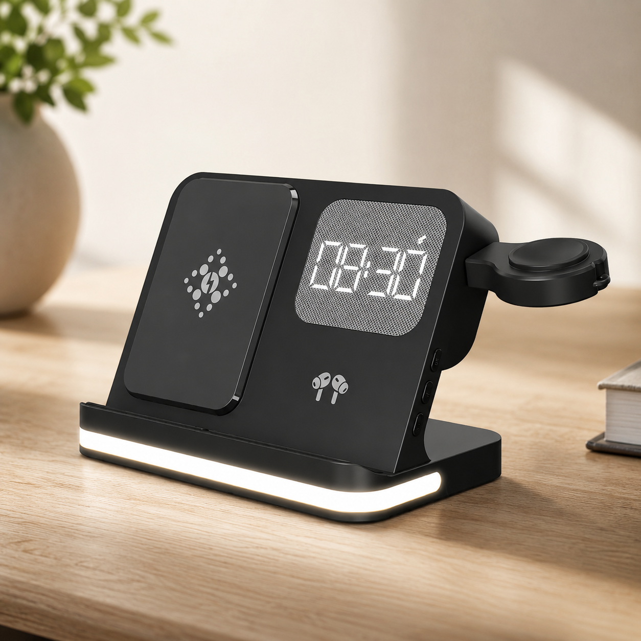 AuraCharge Pro 6-in-1 Wireless Charging Station with LED Clock
