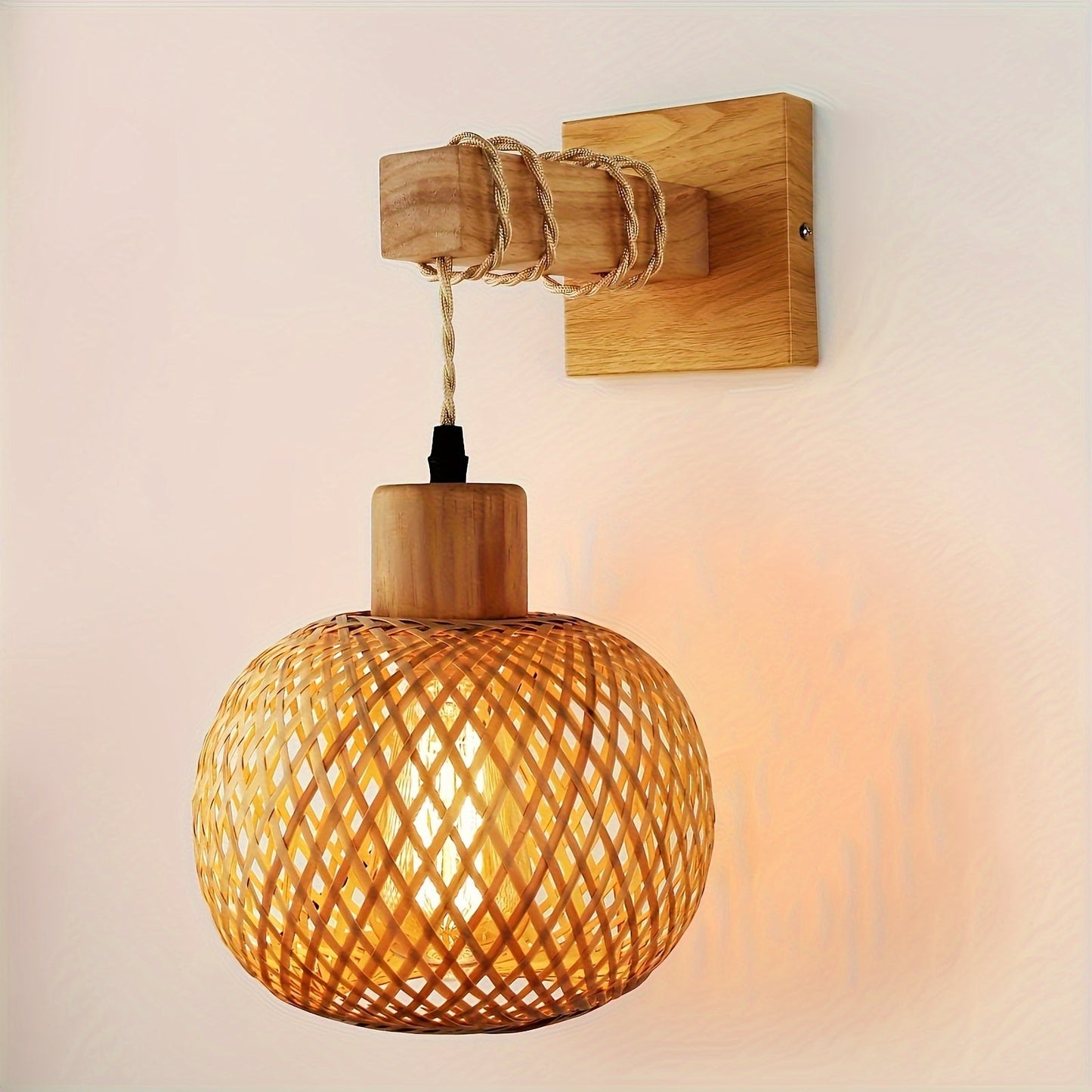 Rattan & Wood Wall Sconce