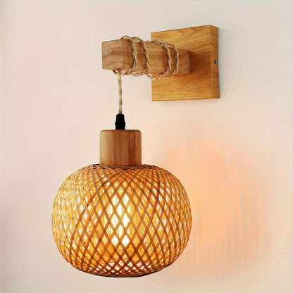 Rattan & Wood Wall Sconce