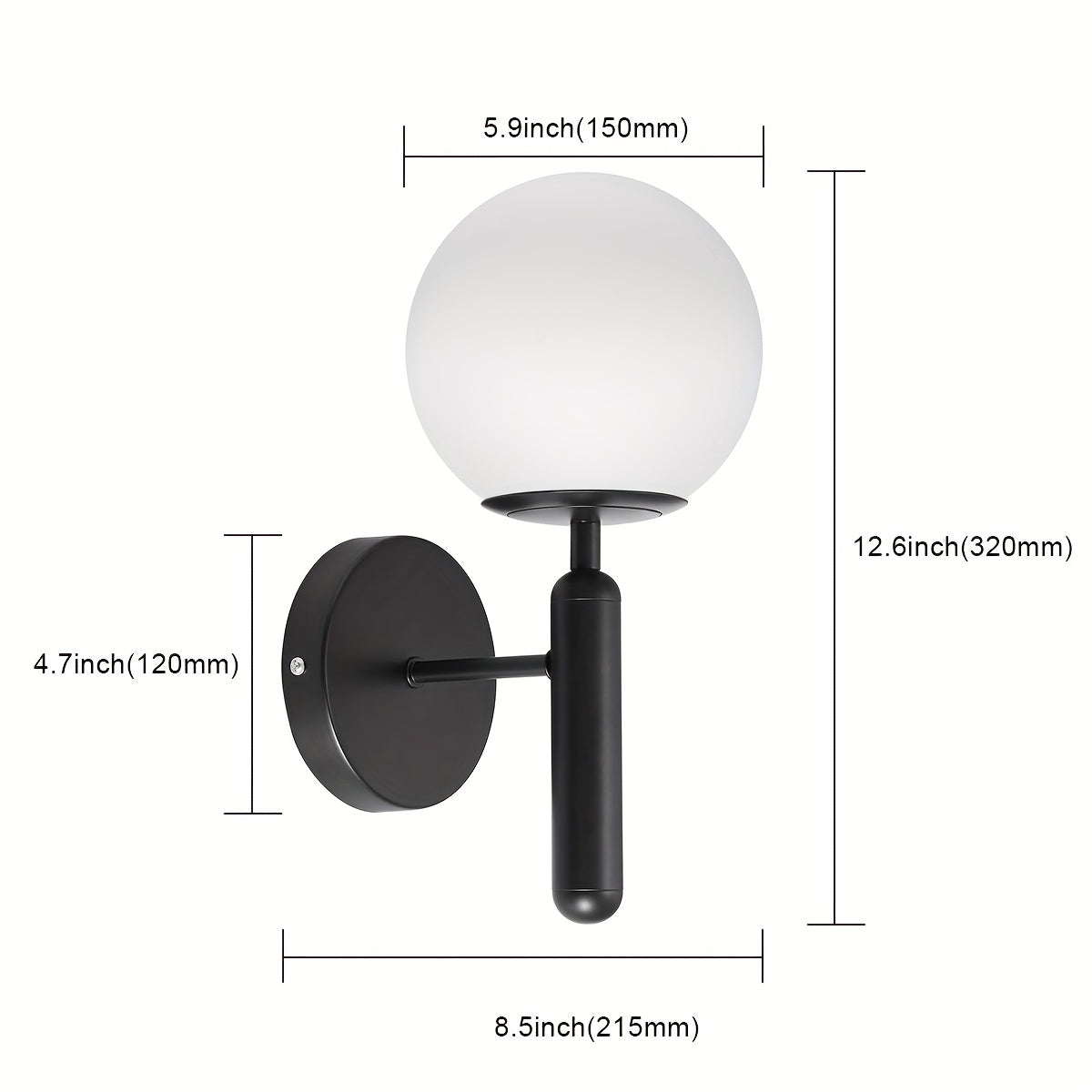 Frosted Glass Globe Wall Sconce, Metal