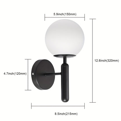 Frosted Glass Globe Wall Sconce, Metal