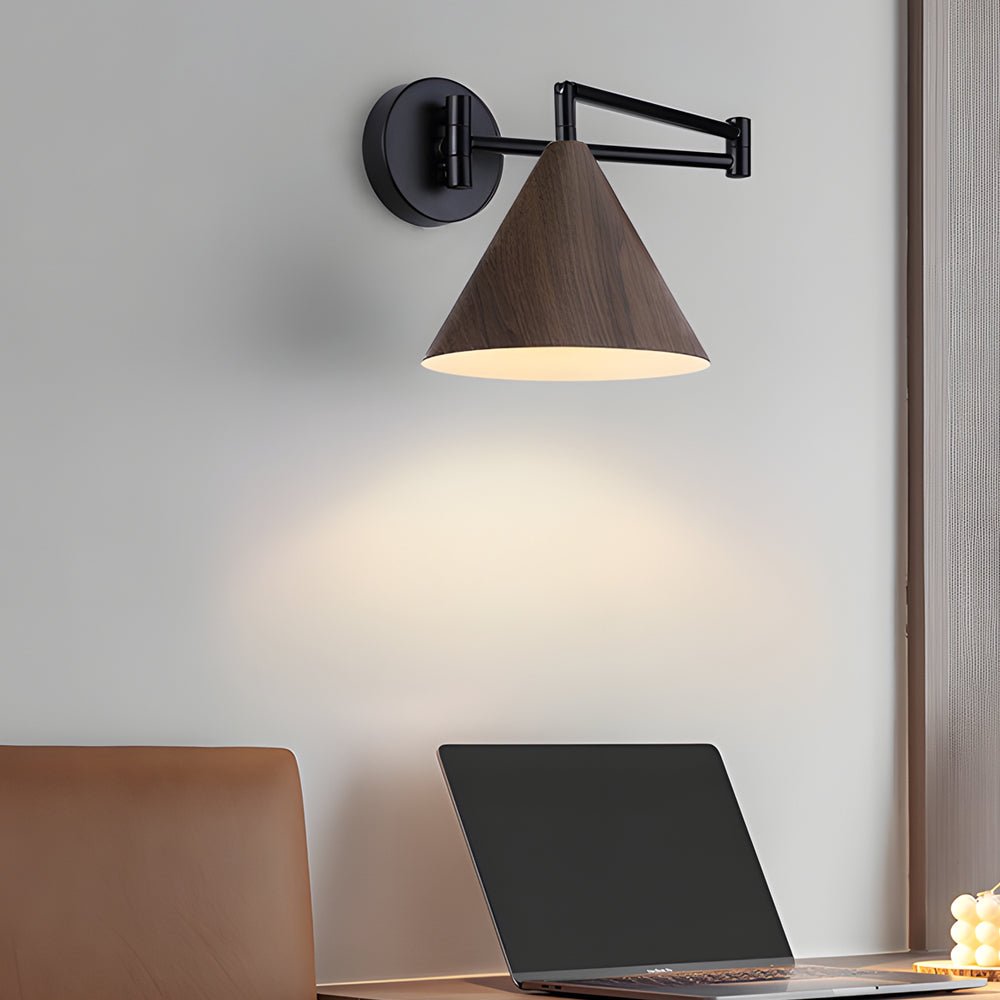 Cone Shaped Swing Arm Wall Sconces - 1 - Light Wood Wall Mount Light