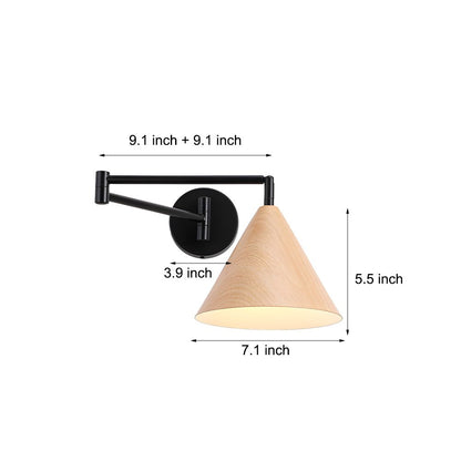 Cone Shaped Swing Arm Wall Sconces - 1 - Light Wood Wall Mount Light