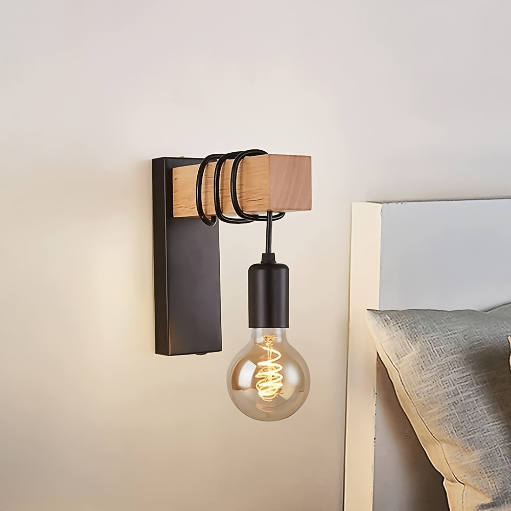 Industrial Wood & Metal Wall Sconce, E27