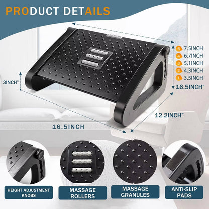 Adjustable Height Foot Rest with Rolling Massage