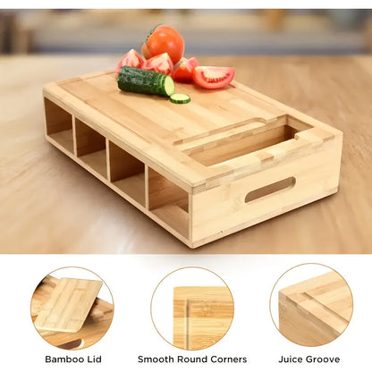 Bamboo Cutting Board with 4 Blades & Trays