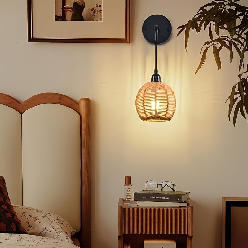 Rattan Wall Sconce with Adjustable Arm