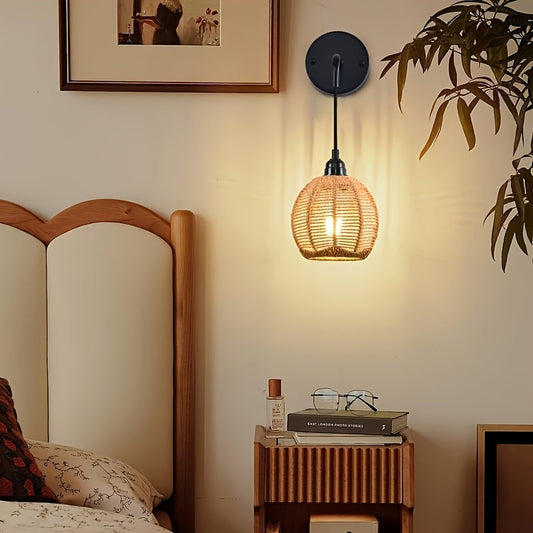 Rattan Wall Sconce with Adjustable Arm