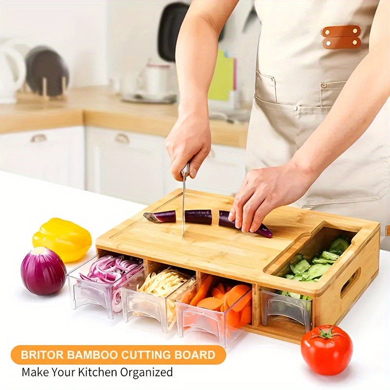 Bamboo Cutting Board with 4 Blades & Trays