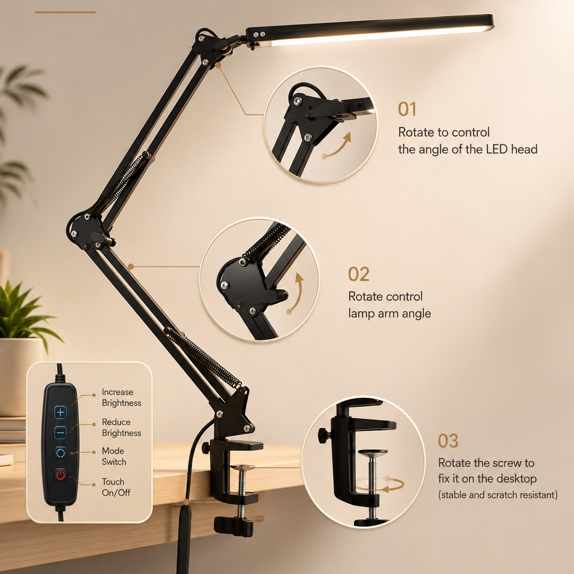 Adjustable Clamp-On LED Desk Lamp