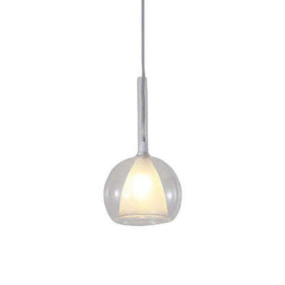 Glass ball pendant light hanging from a ceiling, providing a minimalist and chic lighting solution.