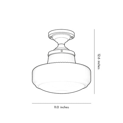 Glass ceiling light fixtures dimension drawing displaying compact semi flush mount proportions.