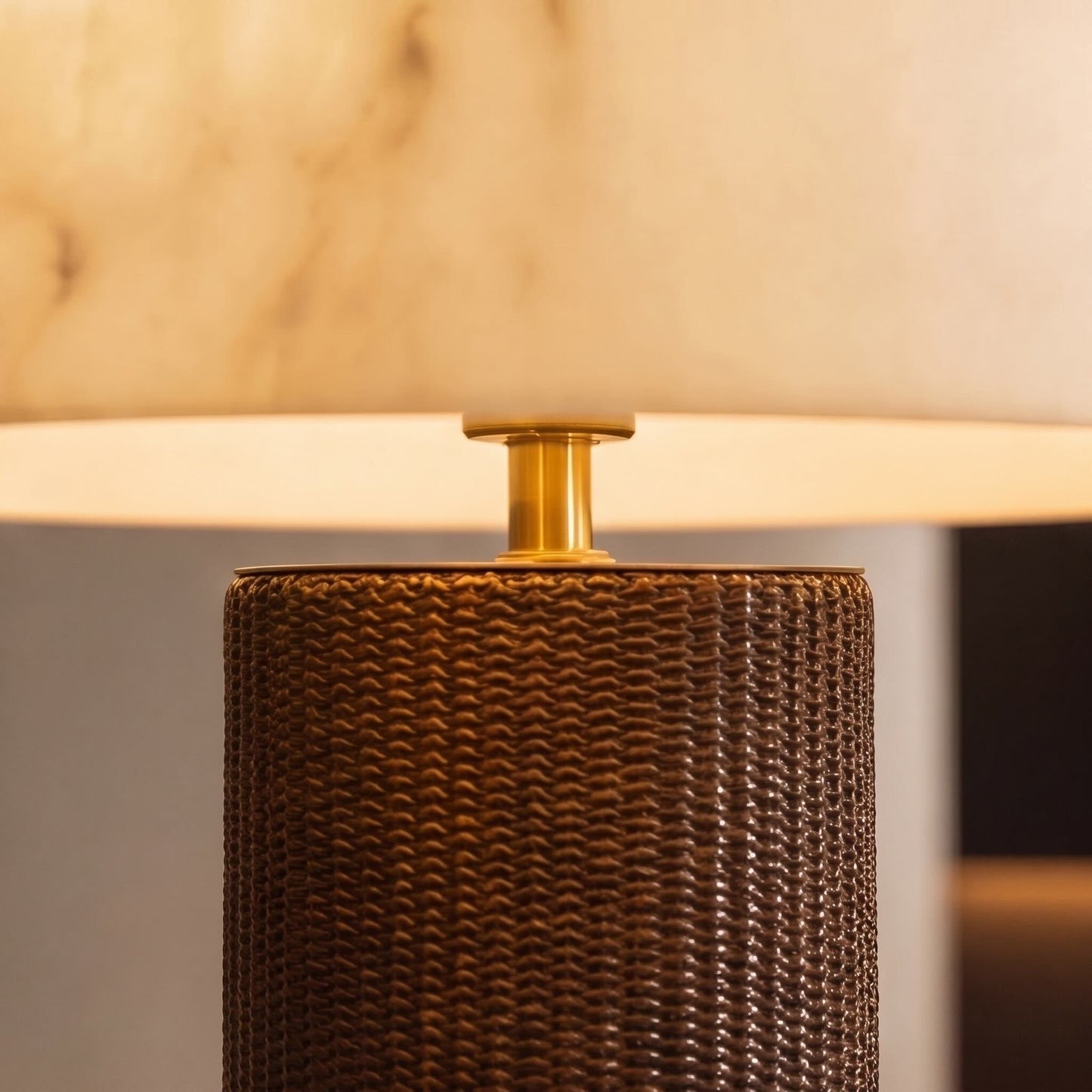Modern Leather Base and Faux Alabaster Shade Table Lamp