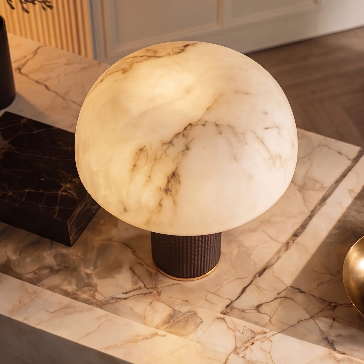 Modern Leather Base and Faux Alabaster Shade Table Lamp