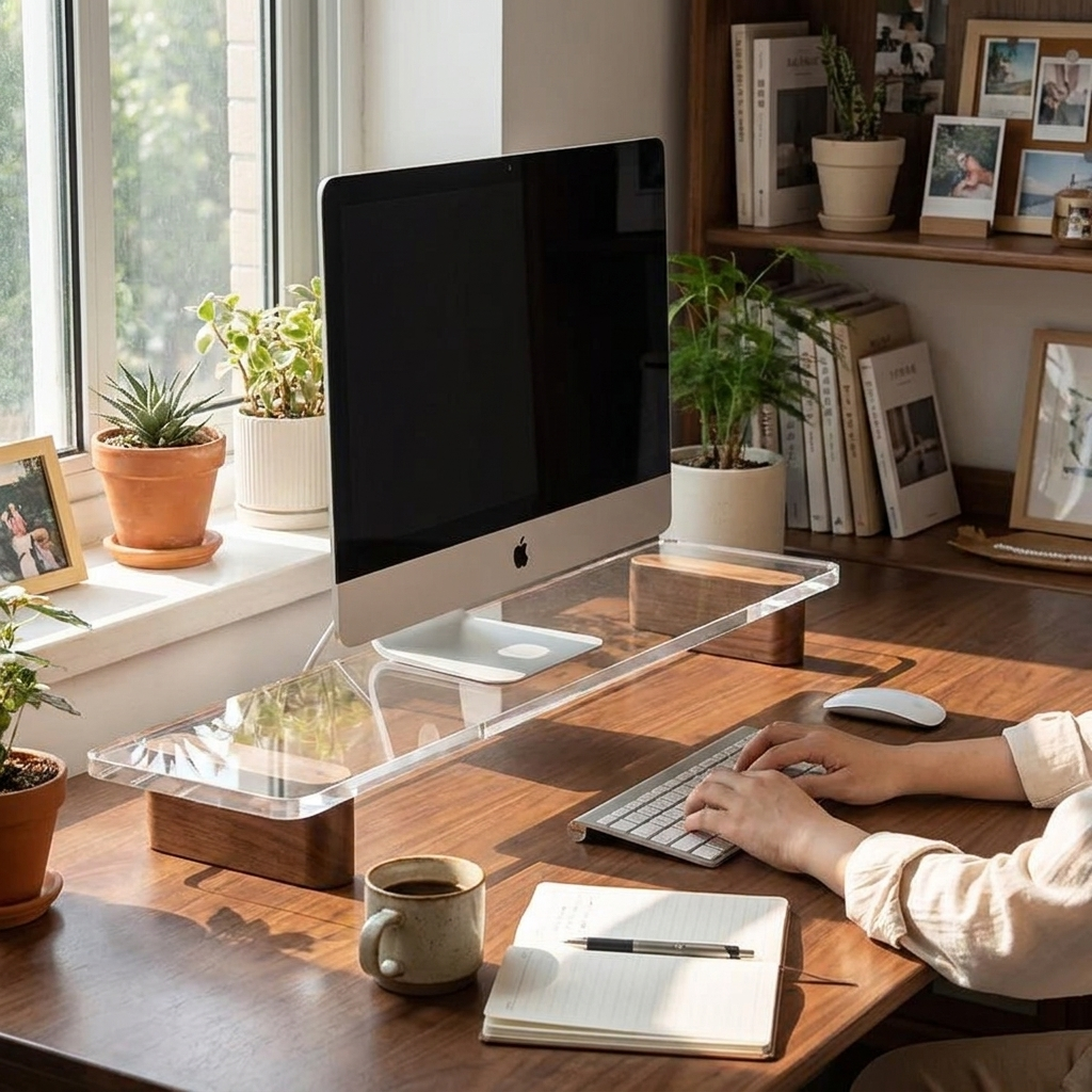 Clear Acrylic Monitor Stand Riser lifestyle