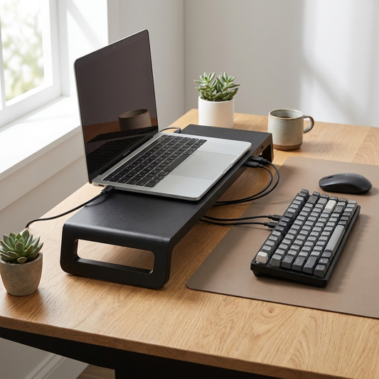 Aluminum Desk Riser lifestyle