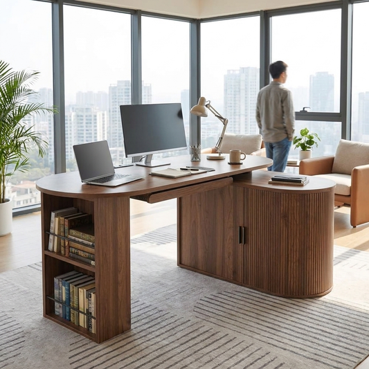 Modern Fluted Executive L-Desk lifestyle