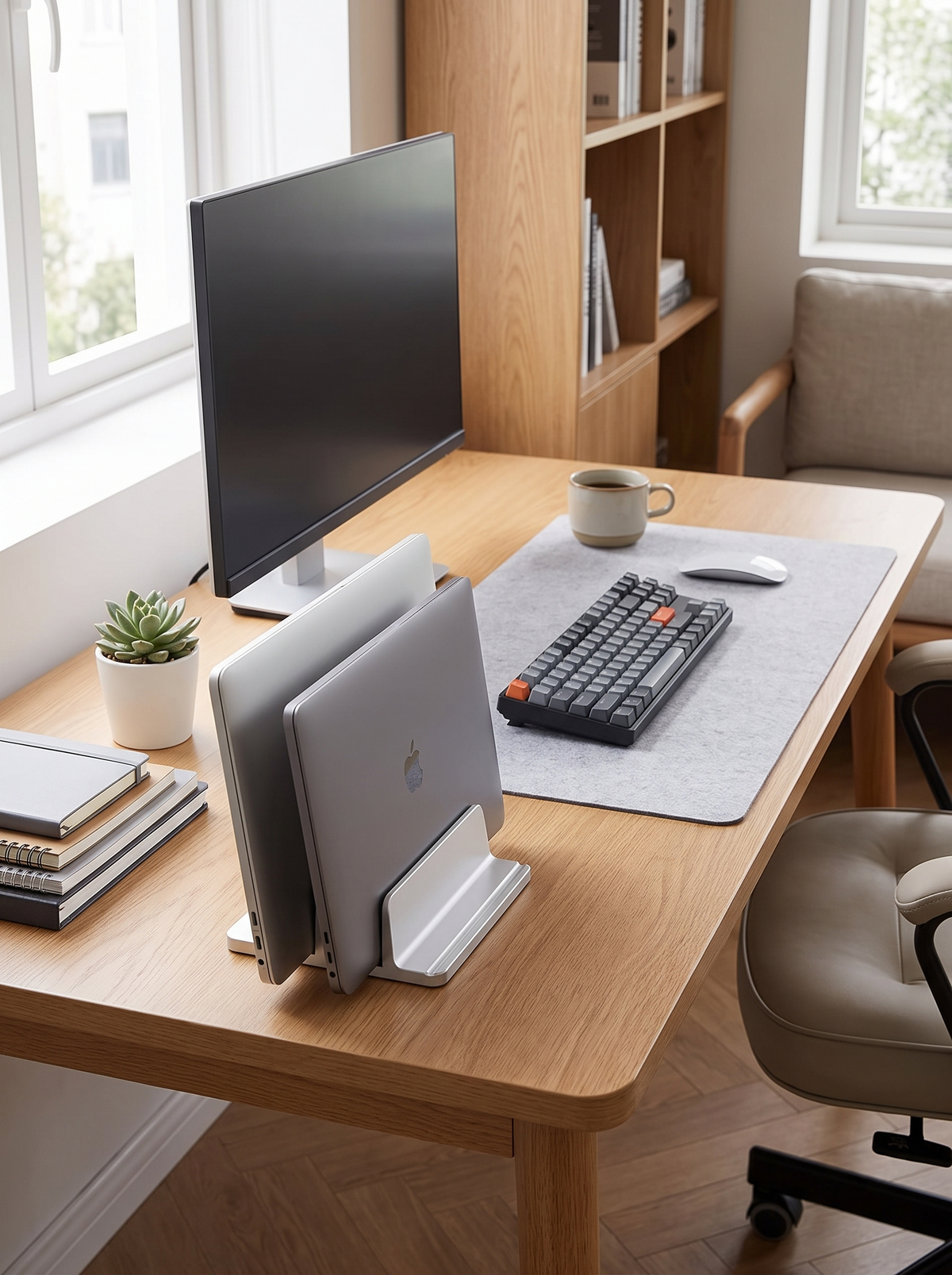 Aluminum Vertical Laptop Stand - A Slimmer, Cleaner Desk Setup