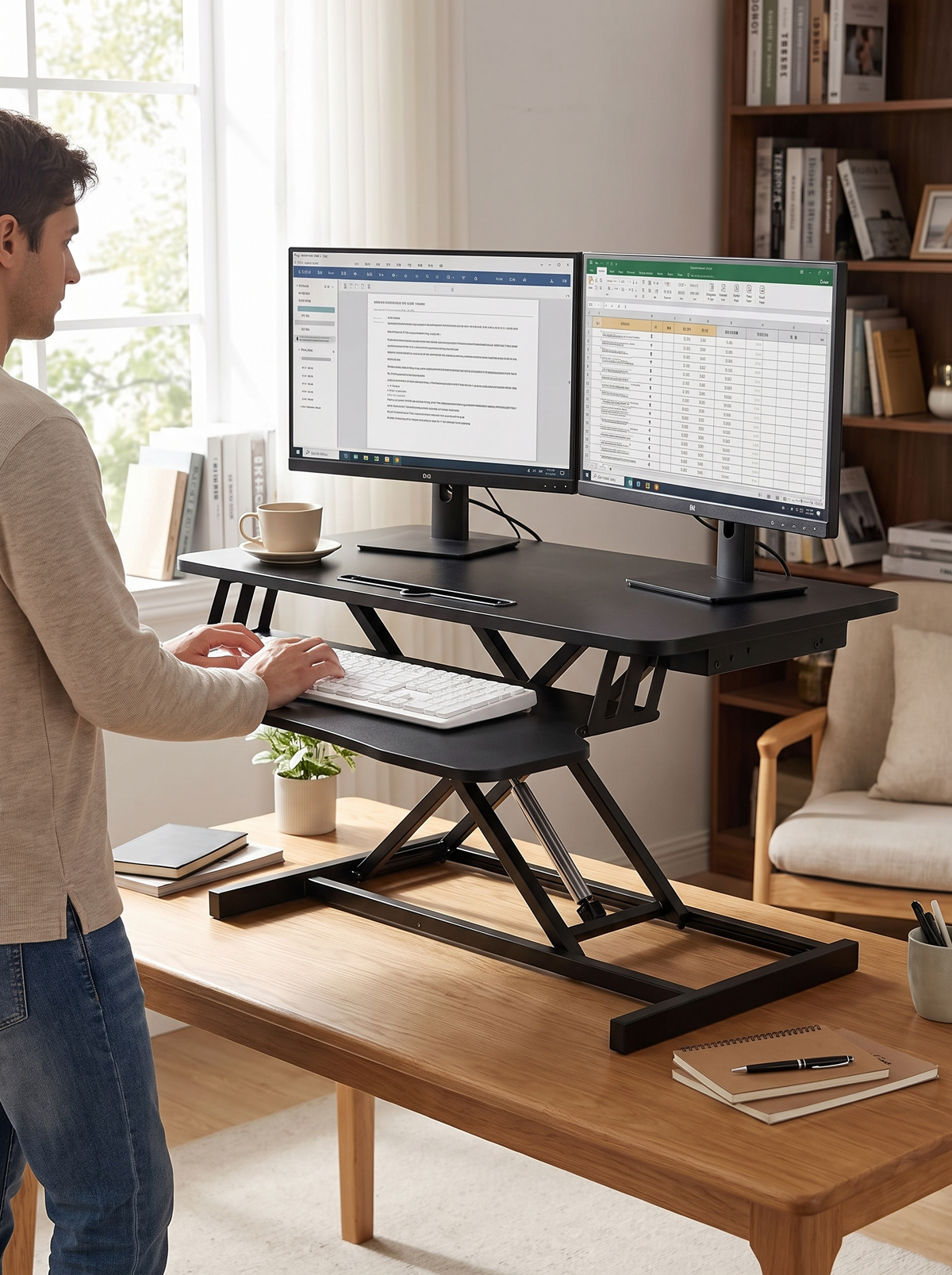Pneumatic Standing Desk Converter with Keyboard Tray - Stand Up At Your Own Desk