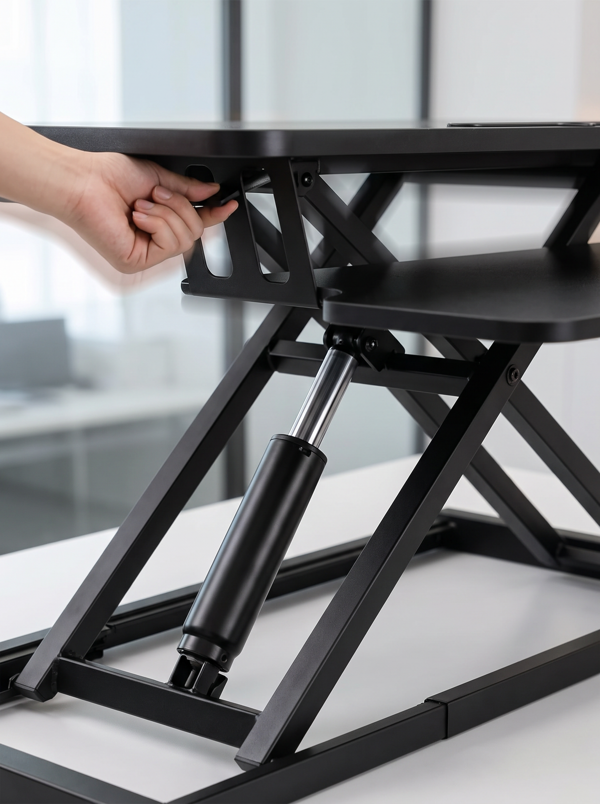 Pneumatic Standing Desk Converter with Keyboard Tray - Pneumatic Lift, Zero Effort