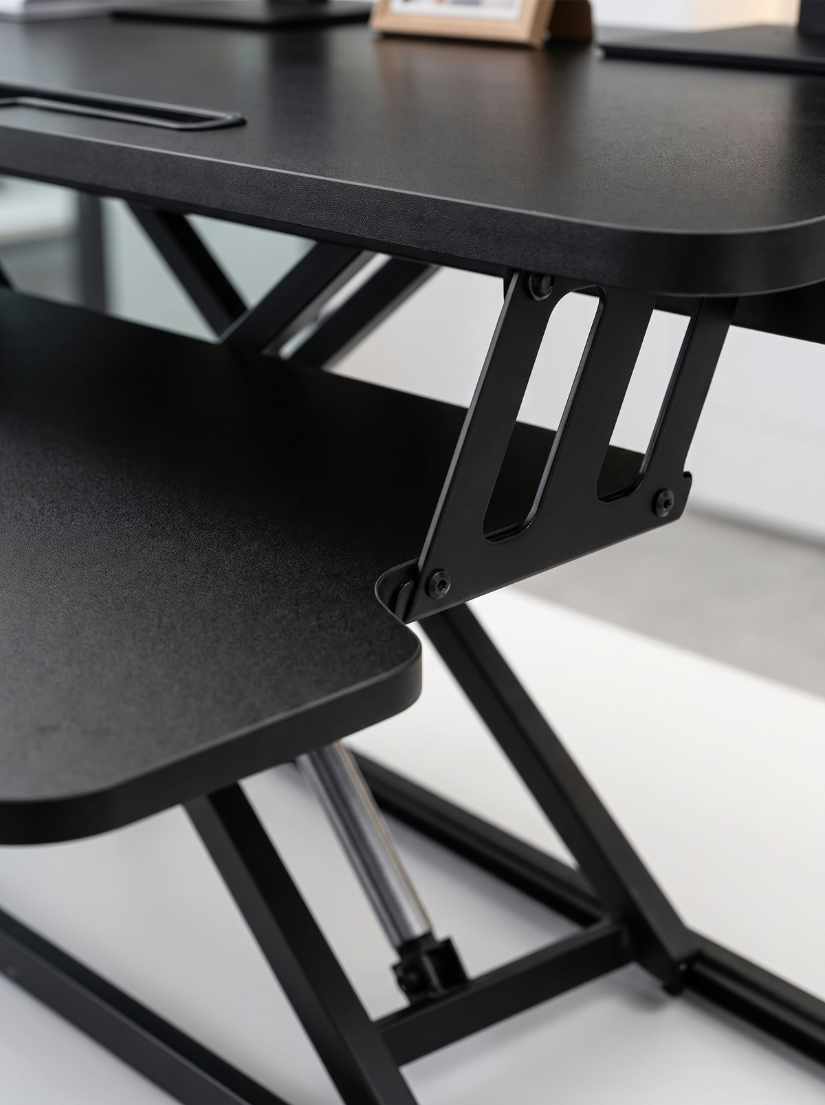 Pneumatic Standing Desk Converter with Keyboard Tray - Keyboard Tray, Perfectly Synced