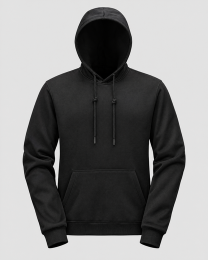 Black USB heated pullover hoodie, front view