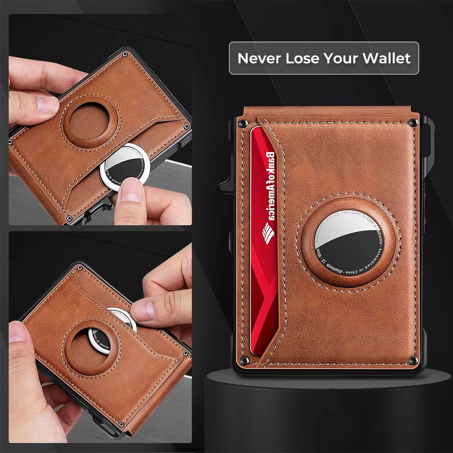 Slim Leather Wallet with AirTag Slot