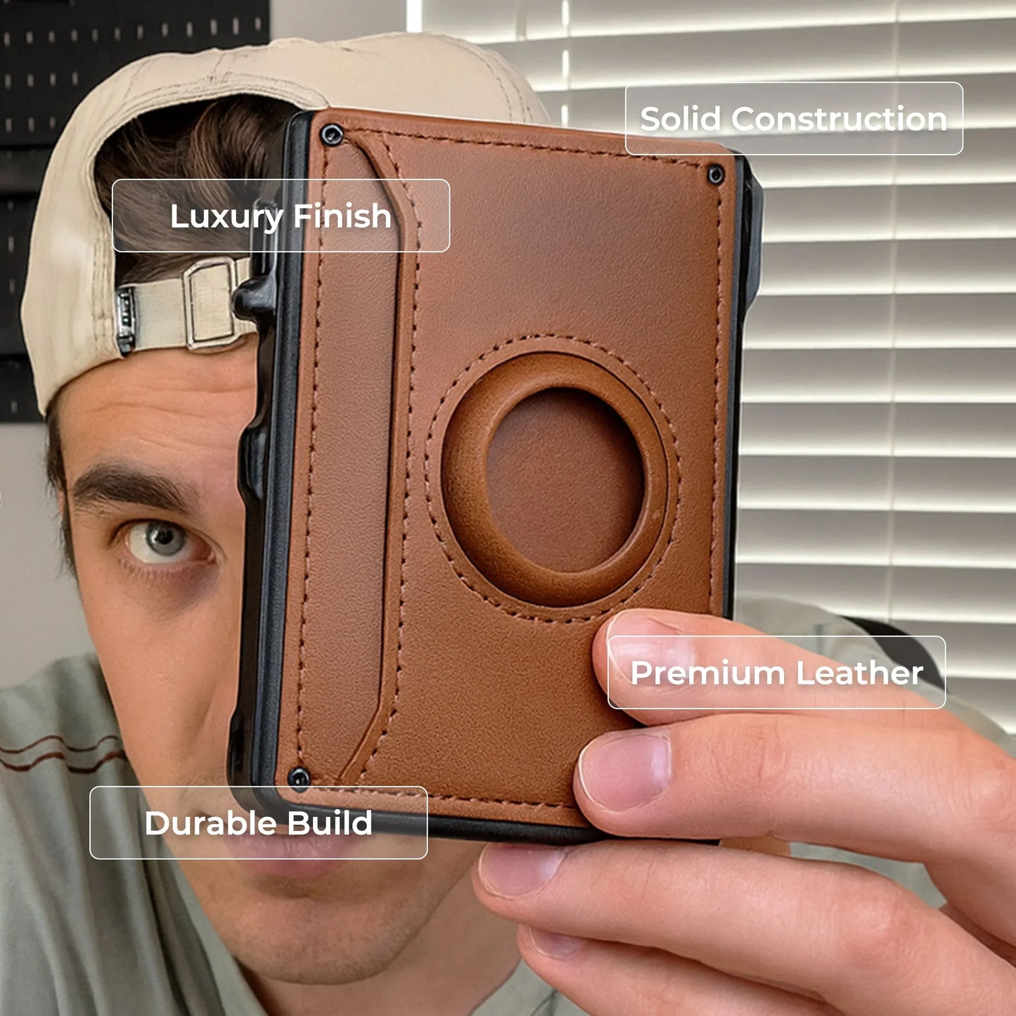 Slim Leather Wallet with AirTag Slot