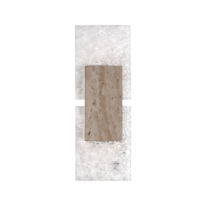 Indoor wall sconce up and down light product view featuring decorative stone and textured diffuser design.