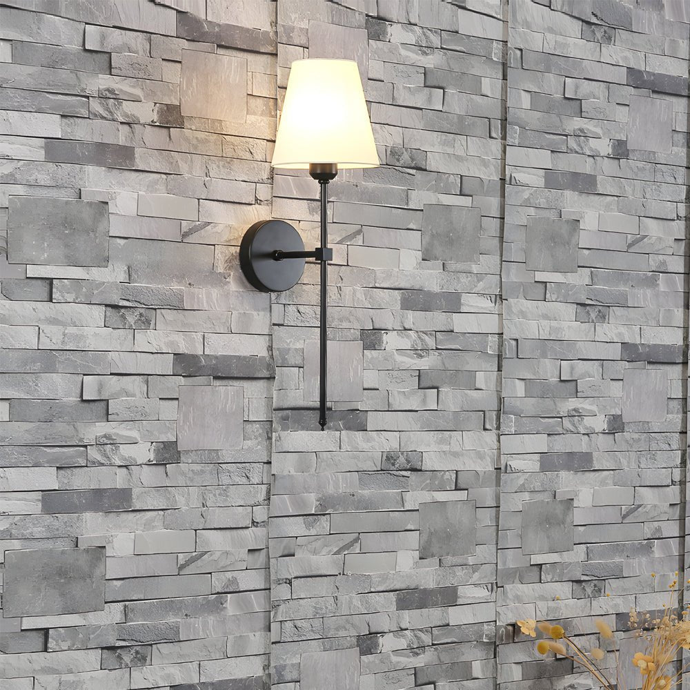 Modern 1 - Light Black/Gold Wall Sconce with White Linen Fabric Shade