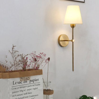 Modern 1 - Light Black/Gold Wall Sconce with White Linen Fabric Shade