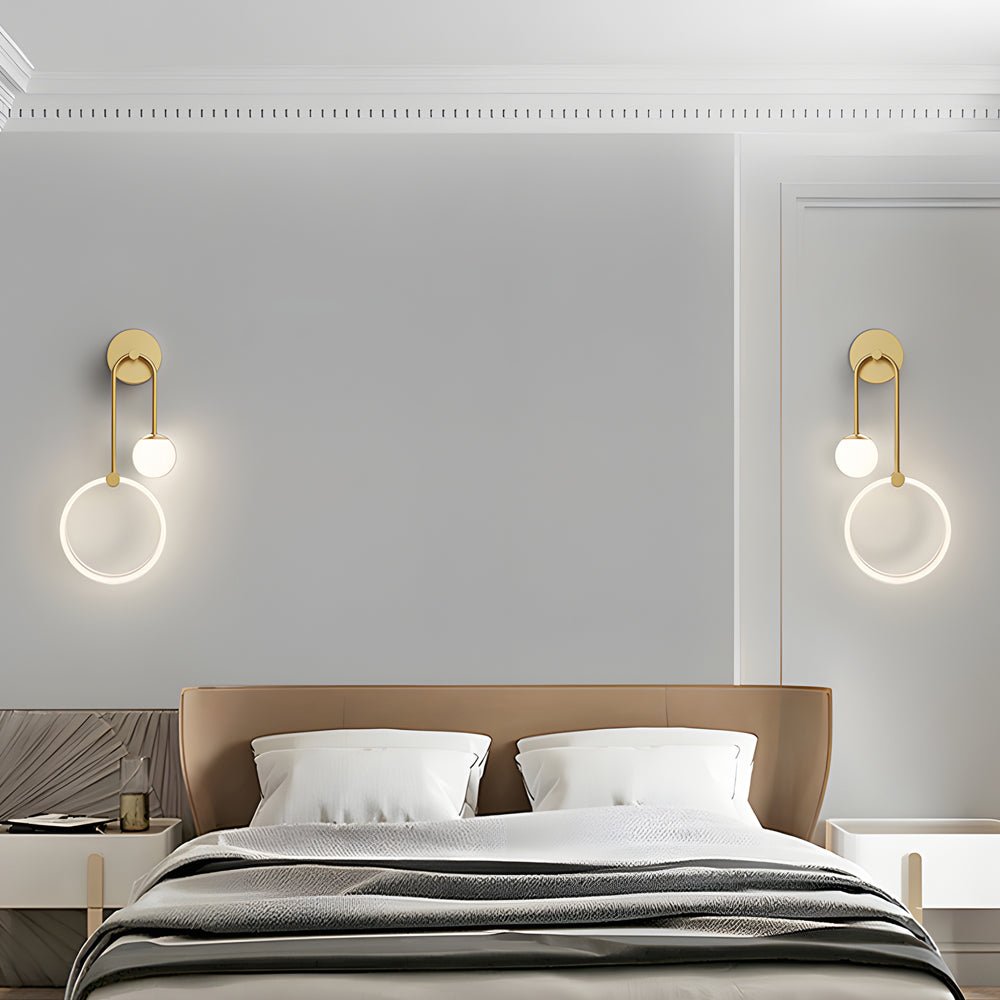 Modern 2 - Light LED Wall Sconces with Acrylic Ring and Frosted Globe