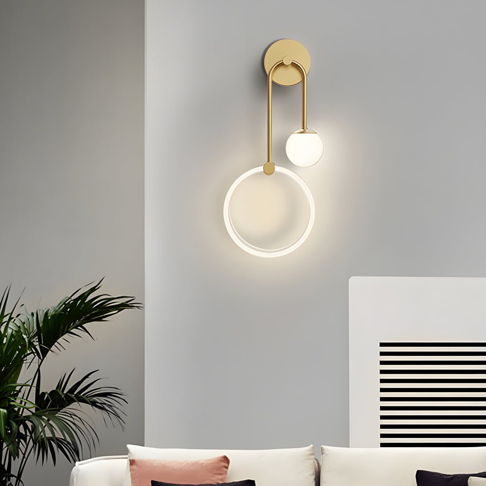 Modern 2 - Light LED Wall Sconces with Acrylic Ring and Frosted Globe