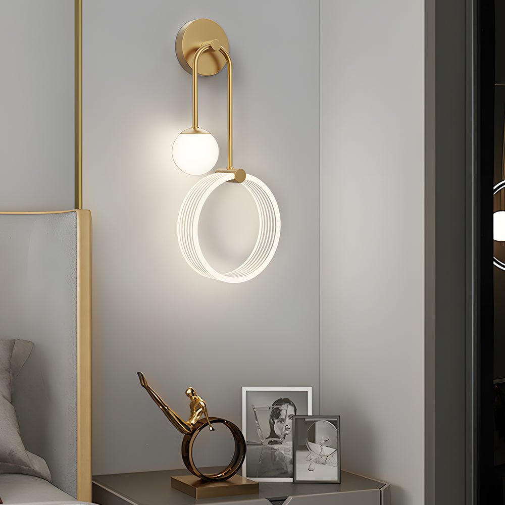 Modern 2 - Light LED Wall Sconces with Acrylic Ring and Frosted Globe