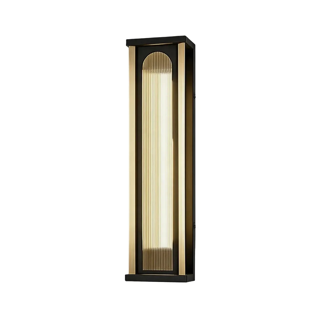 Modern outdoor wall sconce with vertical LED light and black metal housing